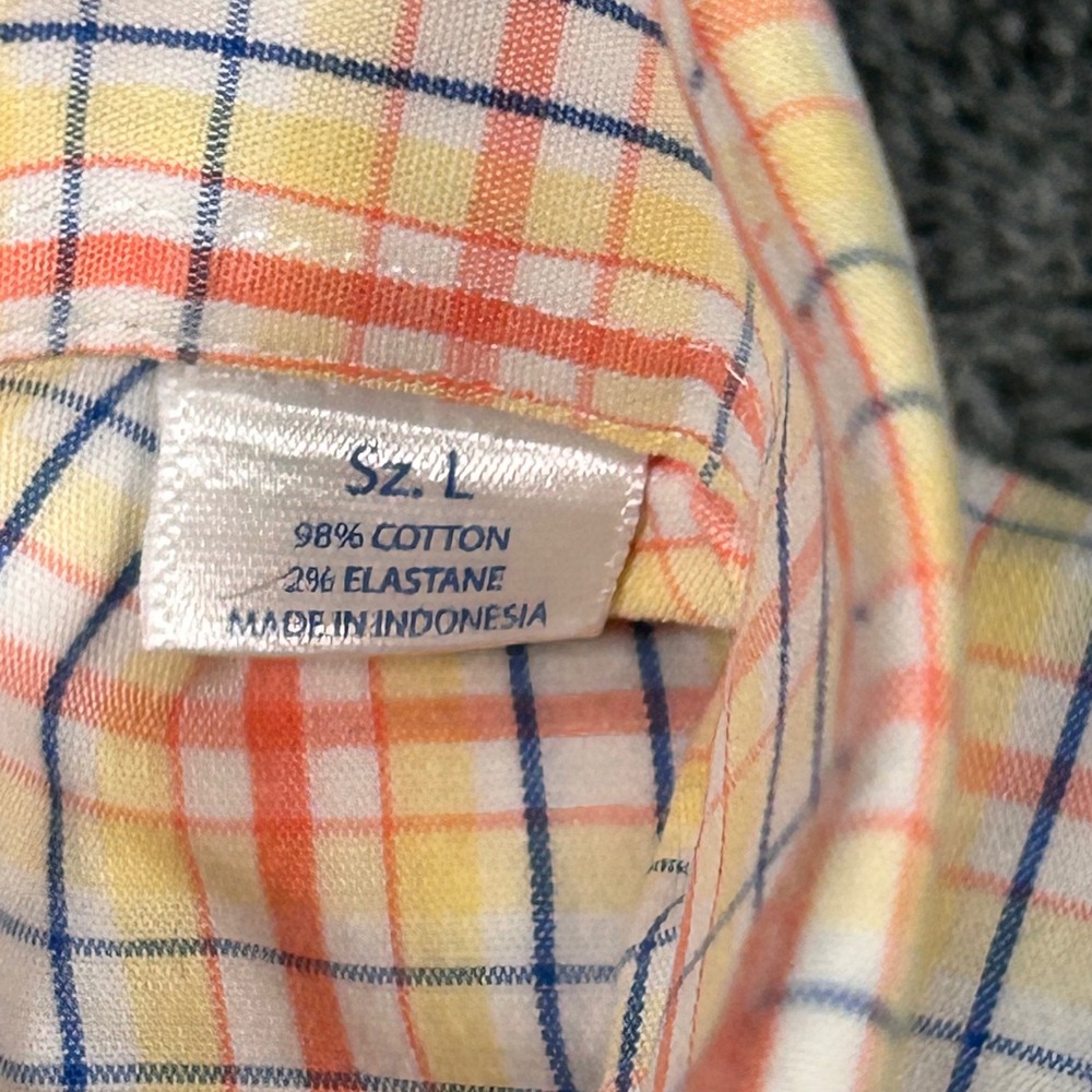 Southern Tide Button Down Shirt Mens Large Tattersall Check Orange Yellow Blue - Picture 6 of 14